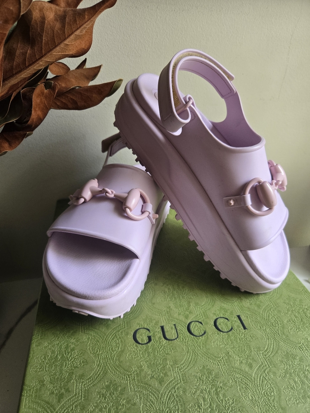 GUC Gucci Horsebit Women's Violet & Pale Pink Rubber Sandals Size 10 US 40 IT - Picture 8 of 15